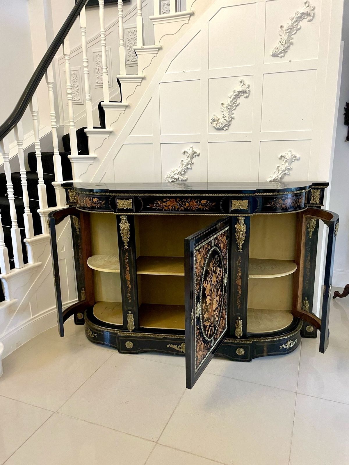 Outstanding Quality Antique Ebonised And Inlaid Floral Marquetry Credenza photo furniture