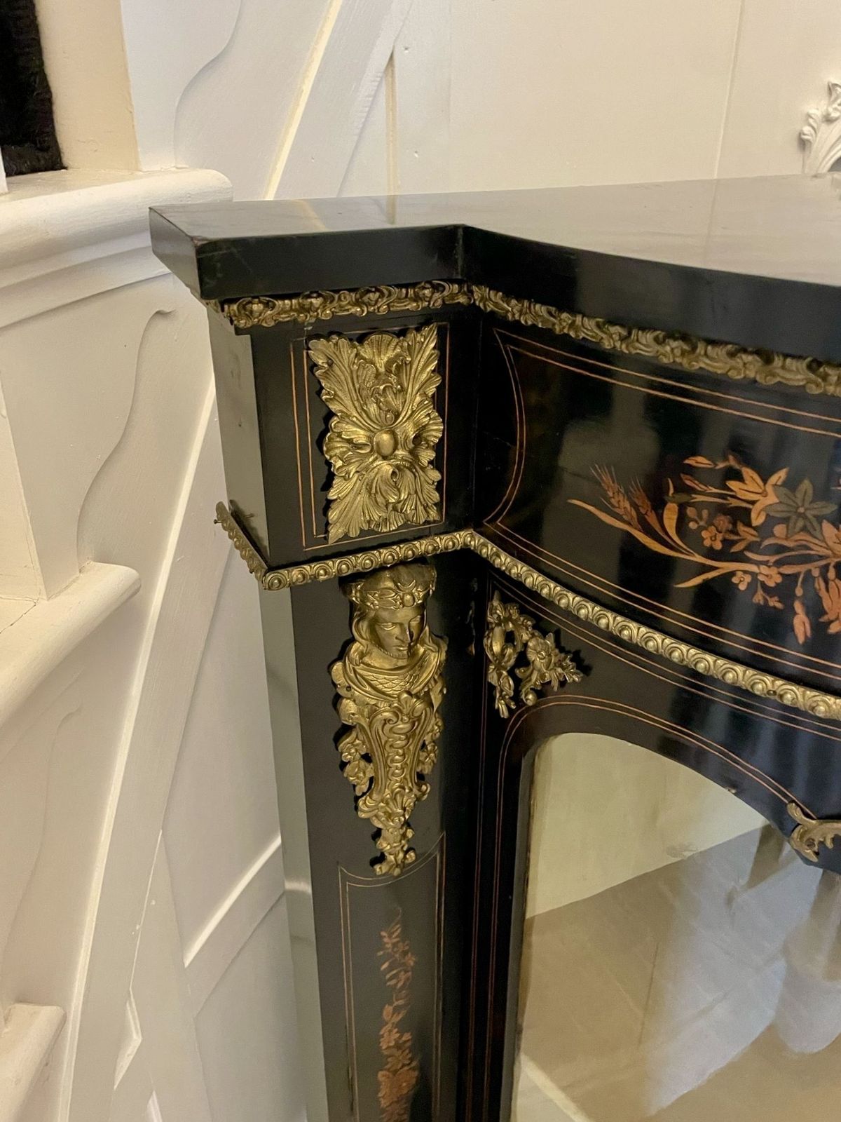 photo buy Outstanding Quality Antique Ebonised And Inlaid Floral Marquetry Credenza