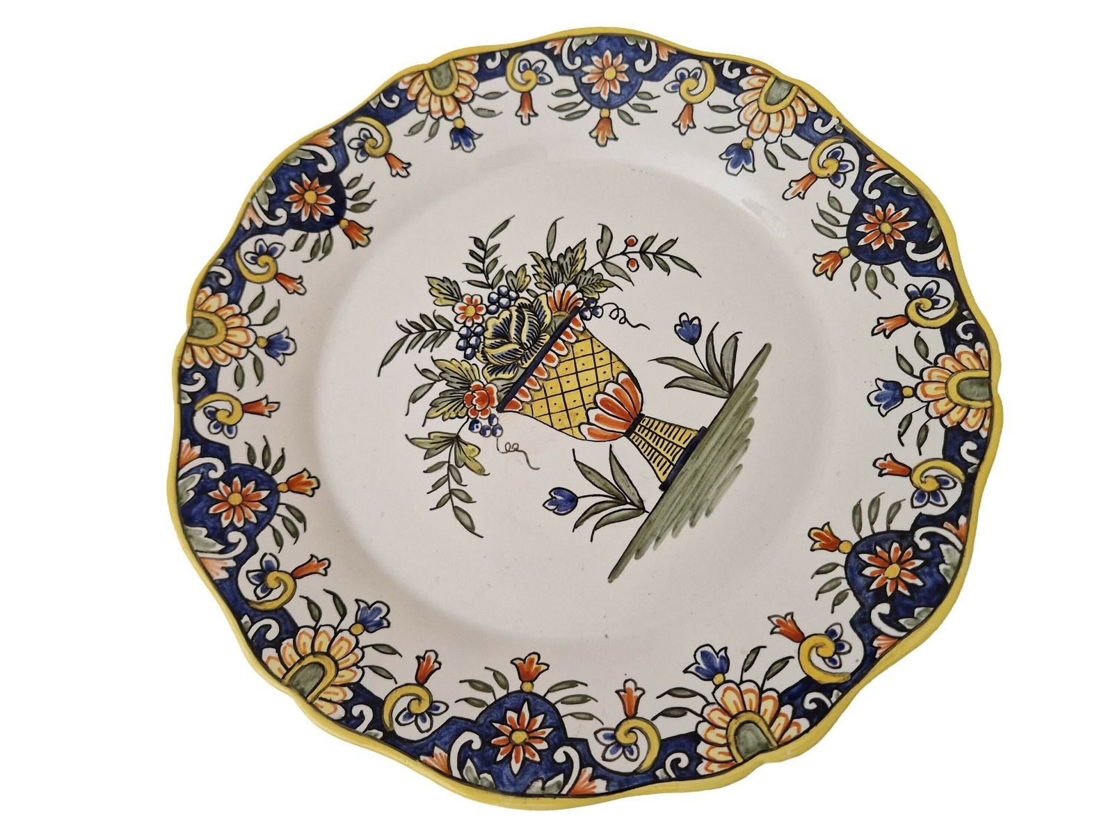 Desvres Faience Hand Painted Plate With Rouen Pattern Flowers By Geo Martel, French Country Kitchen Wall Decor, Vintage Lover Gift photo furniture
