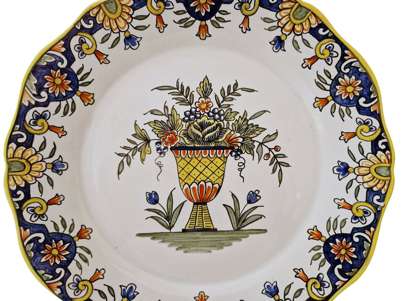 Desvres Faience Hand Painted Plate With Rouen Pattern Flowers By Geo Martel, French Country Kitchen Wall Decor, Vintage Lover Gift photo for sale