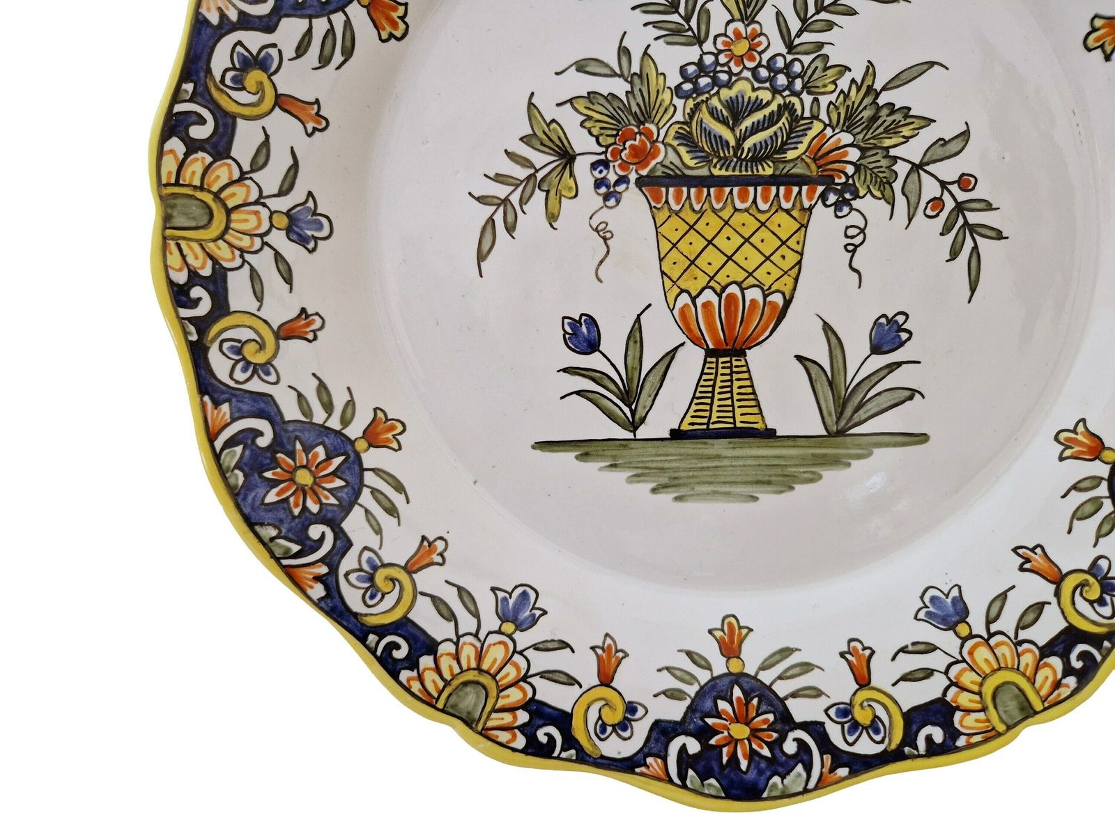 Desvres Faience Hand Painted Plate With Rouen Pattern Flowers By Geo Martel, French Country Kitchen Wall Decor, Vintage Lover Gift photo vinterior