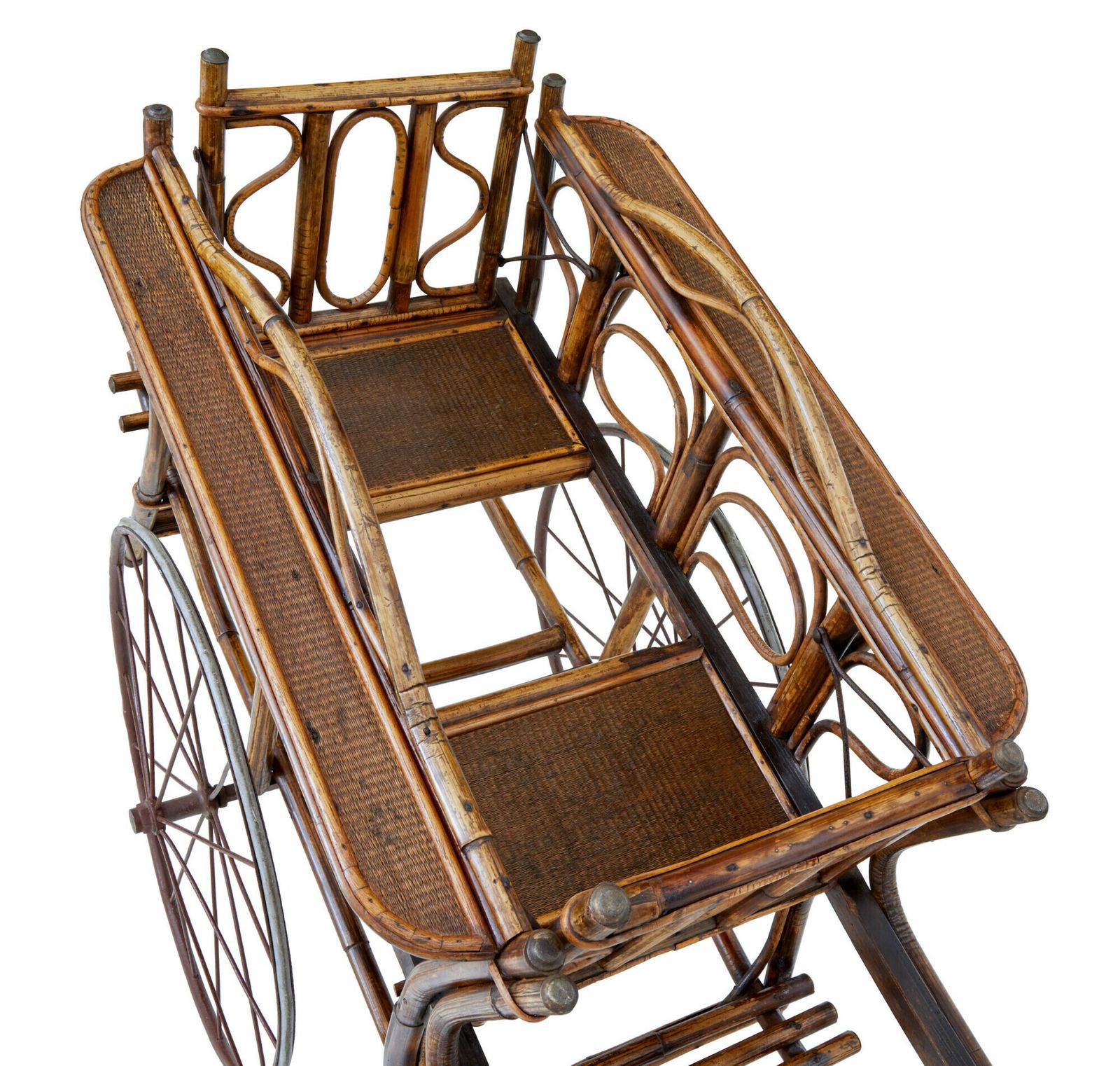 Early 20th Century Oriental Bamboo 2 Seat Child Carriage photo for sale