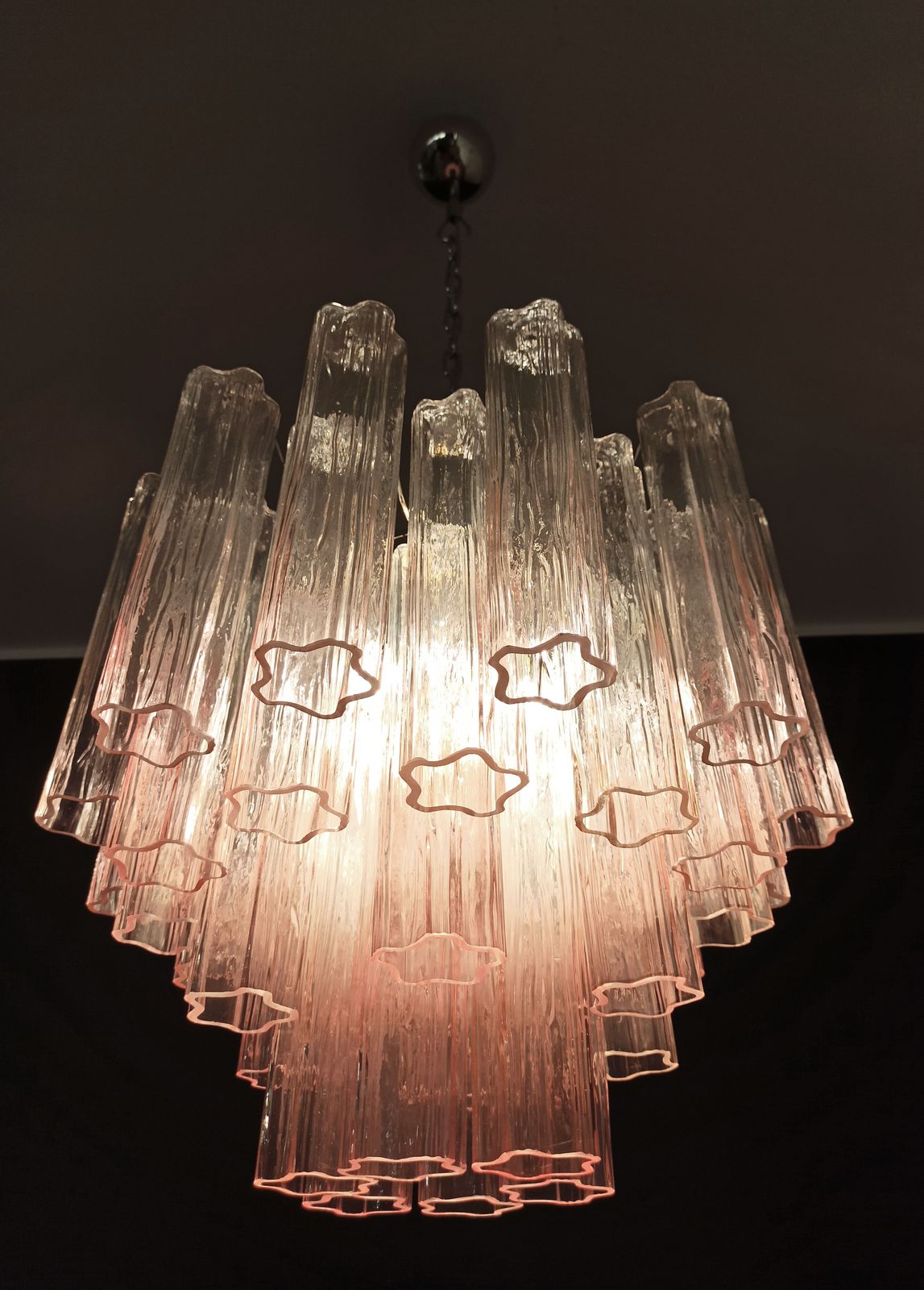 1030.0 Fantastic Murano Glass Tube Chandelier   36 Shaded Pink Glass Tube photo