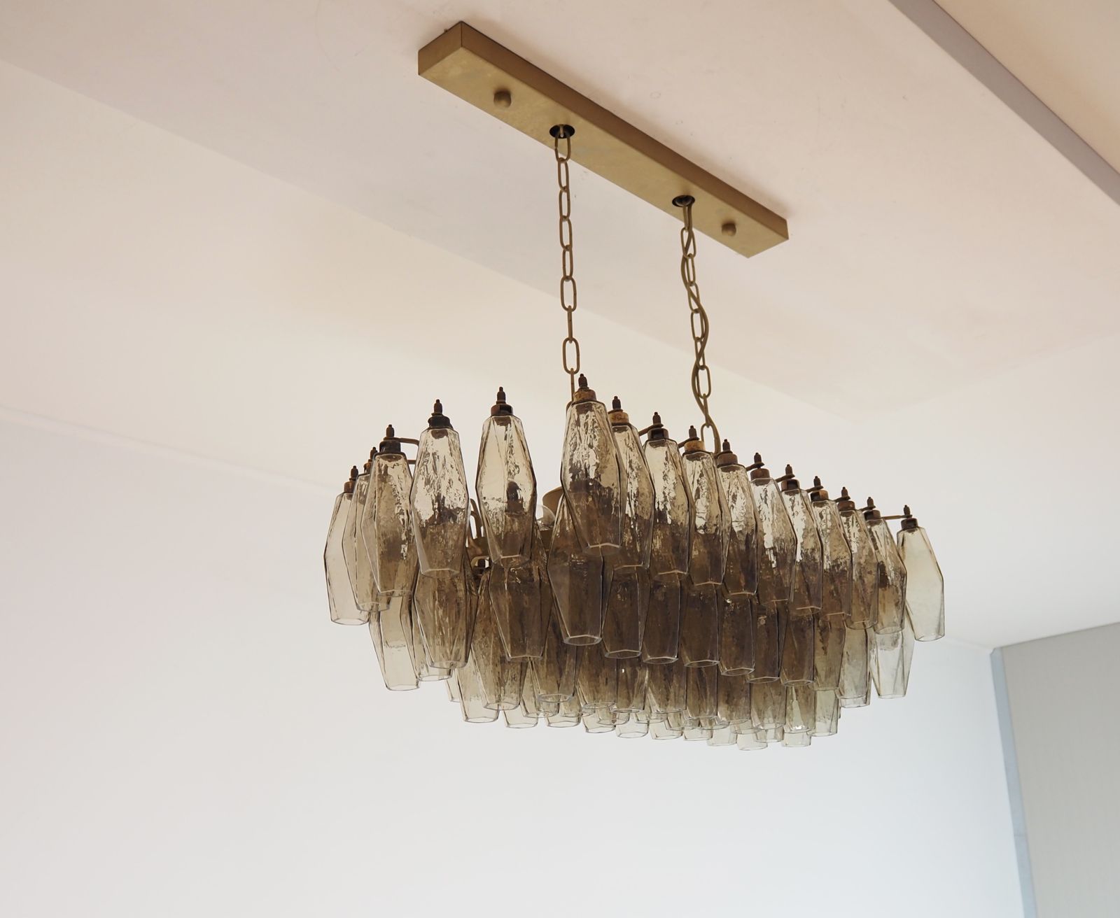 Elegant Murano Poliedri Chandelier   Carlo Scarpa   84 Smoked Glasses