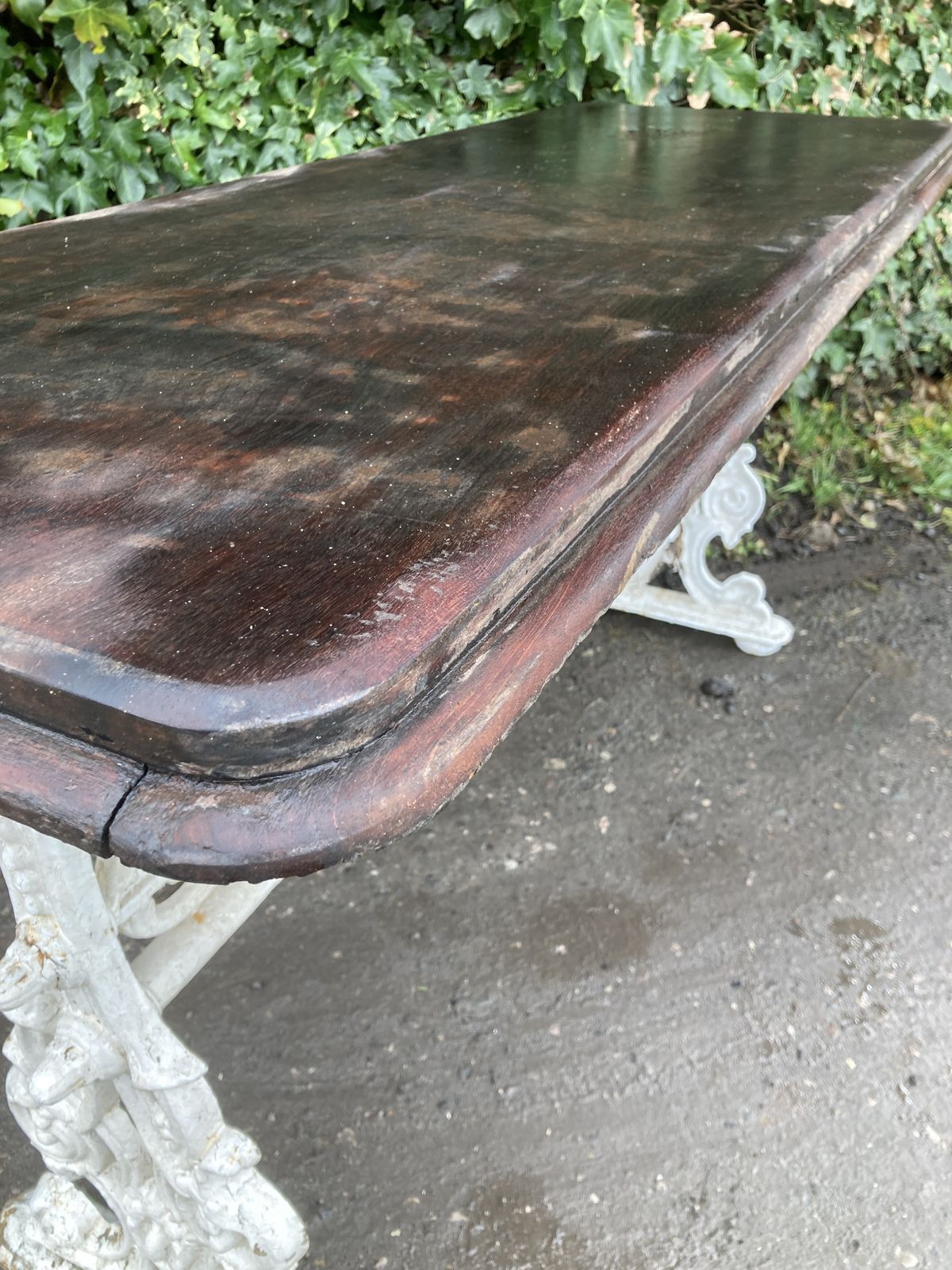 475.0 Victorian White Cast Iron Base, Mahogany Top Garden Table photo