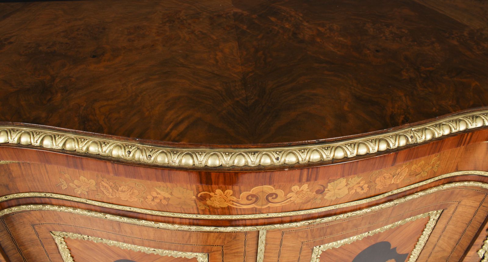 Antique Large Ormolu Mounted Walnut & Marquetry Serpentine Credenza 19th C photo for sale
