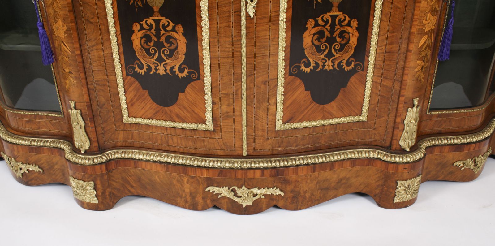 photo for sale Antique Large Ormolu Mounted Walnut & Marquetry Serpentine Credenza 19th C