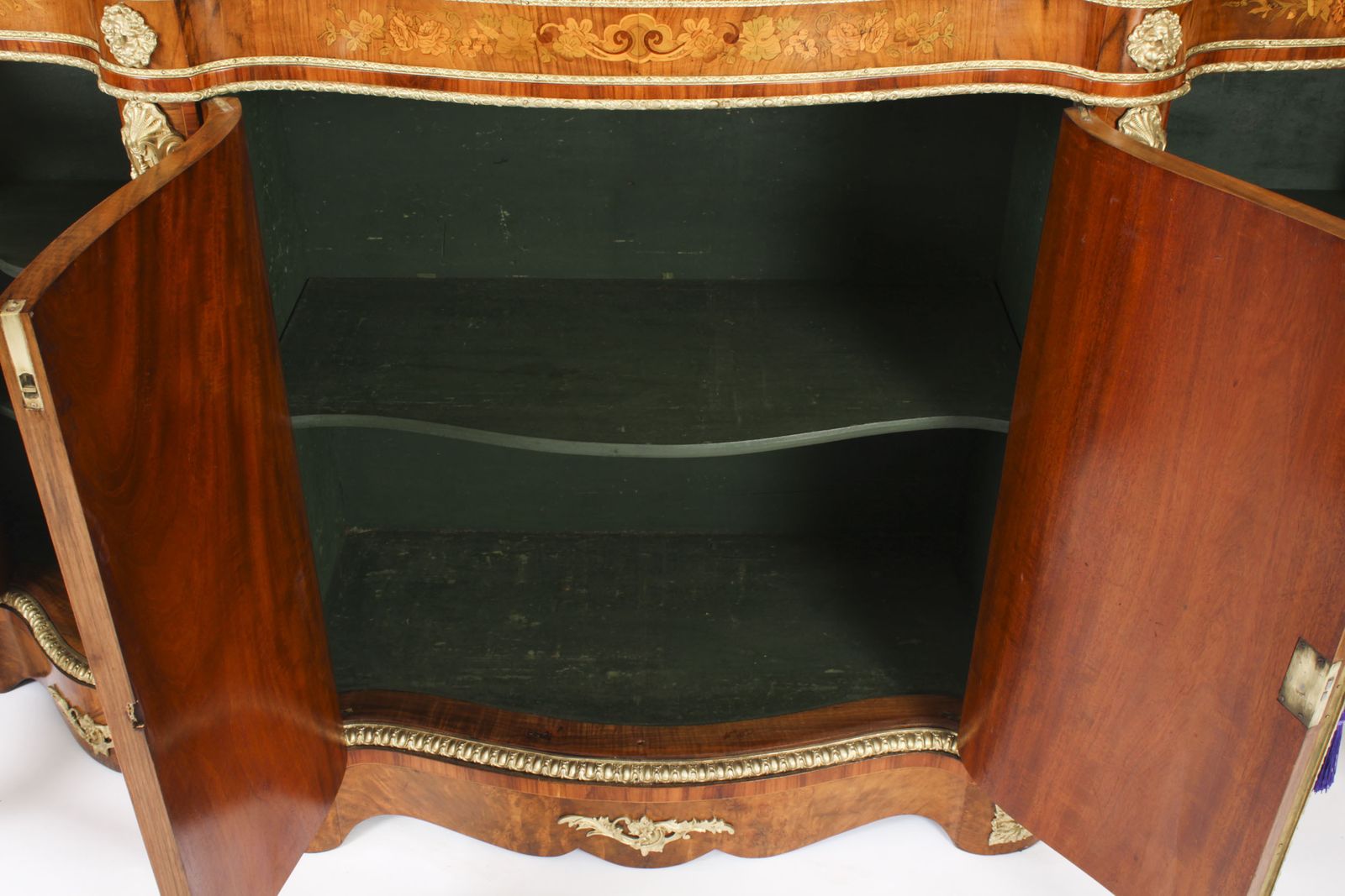 photo buy Antique Large Ormolu Mounted Walnut & Marquetry Serpentine Credenza 19th C