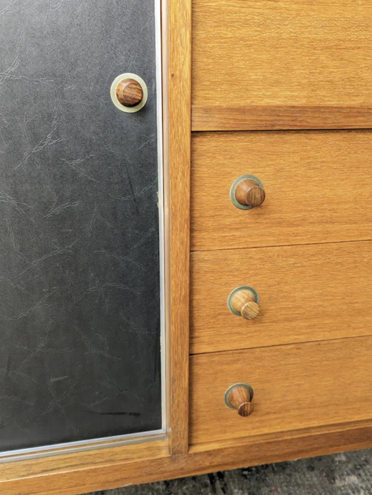 Italian Teakwood & Black Skai 1960s Sideboard By G. Coslin For 3v Arredamenti photo buy