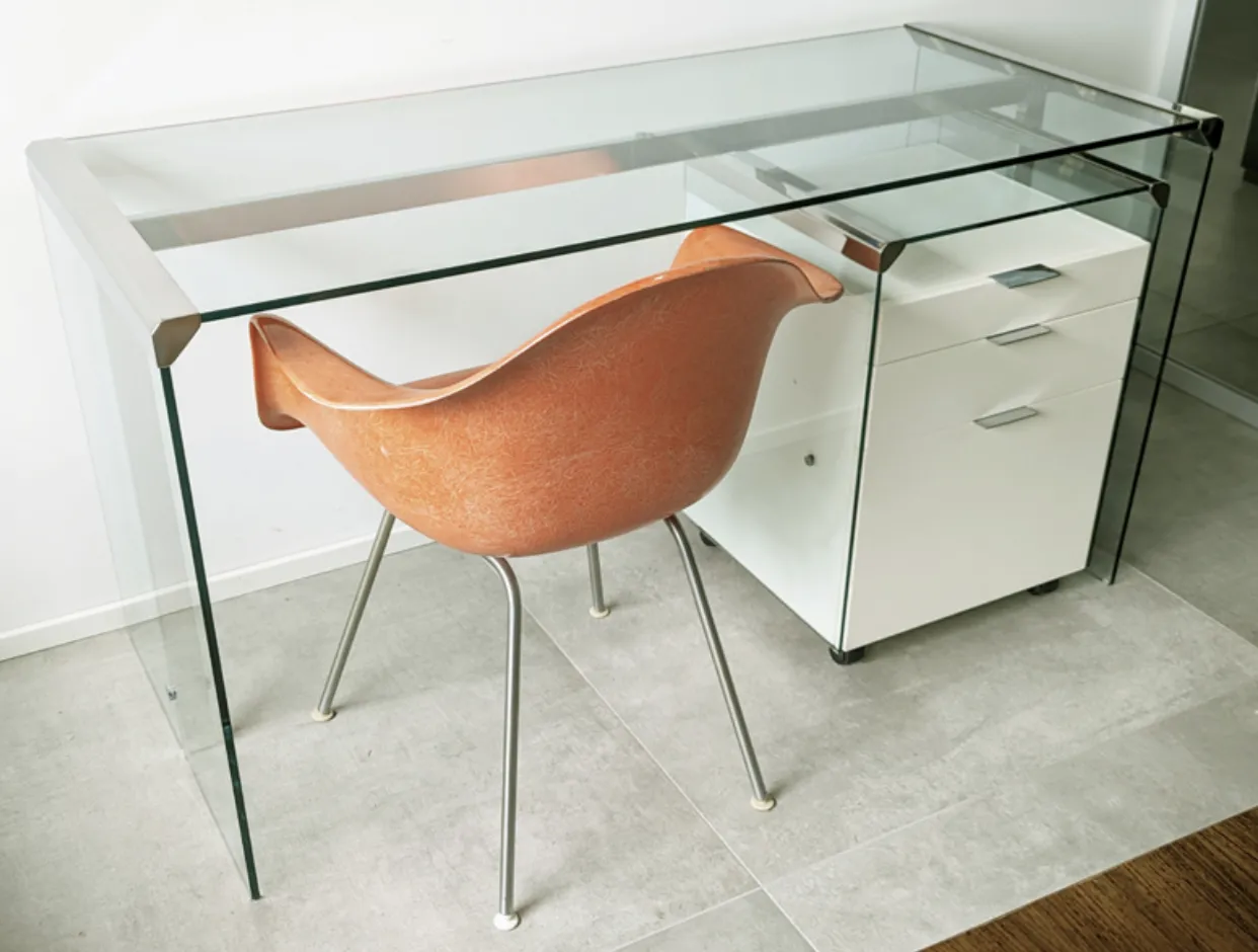 Glass, Painted Wood & Chrome Plated Metal 1990s Desk By Gallotti E Radice photo buy