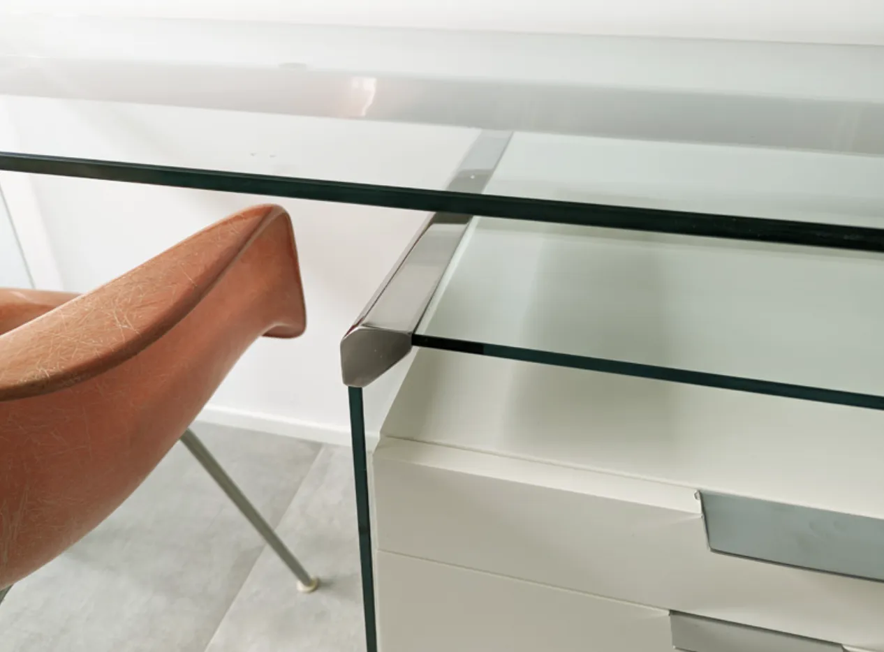 photo vinterior Glass, Painted Wood & Chrome Plated Metal 1990s Desk By Gallotti E Radice