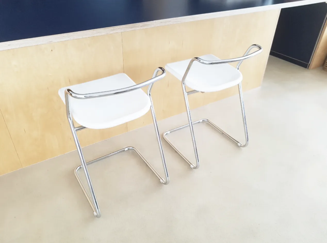 photo vintage White Plastic And Chrome Plated Metal Stools By C. Salocchi For Alberti, 1970s, Set Of 2
