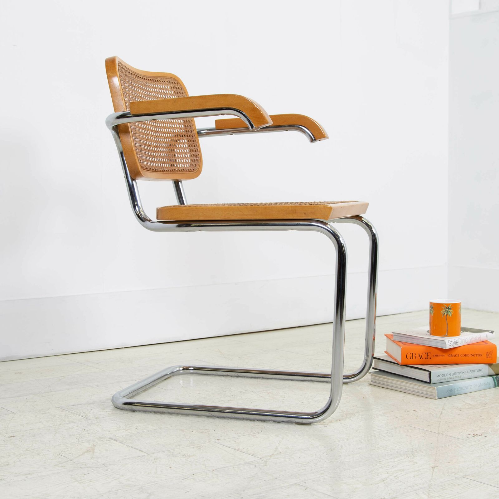 photo vinterior Marcel Breuer Style Cane And Chrome Armchair By Cidue C1970