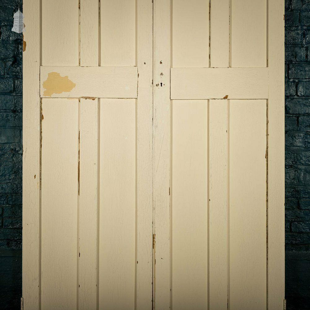 Pine Paneled Shutters, 4 Panel White Painted Pair photo for sale