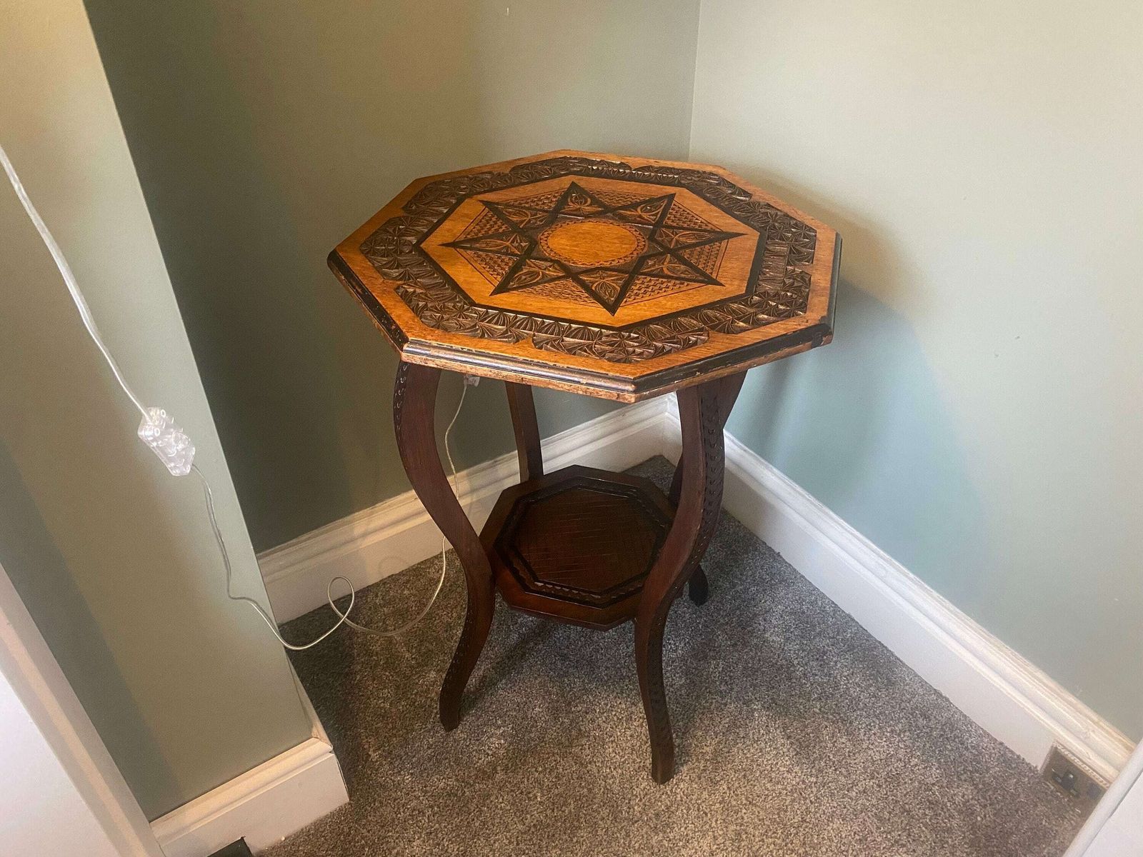 Antique Victorian Hexagonal Side Table With Carved Details Vintage Console Table photo 230.0