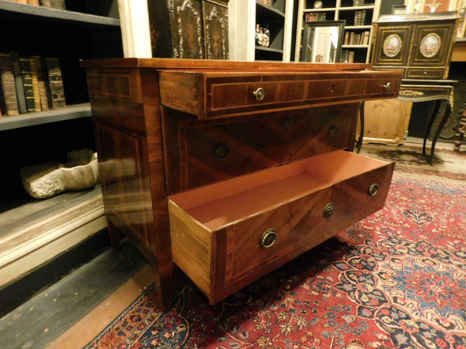 photo for sale Dresser, Louis XVI Chest Of Drawers, Veneered And Inlaid, Genoa (Italy)