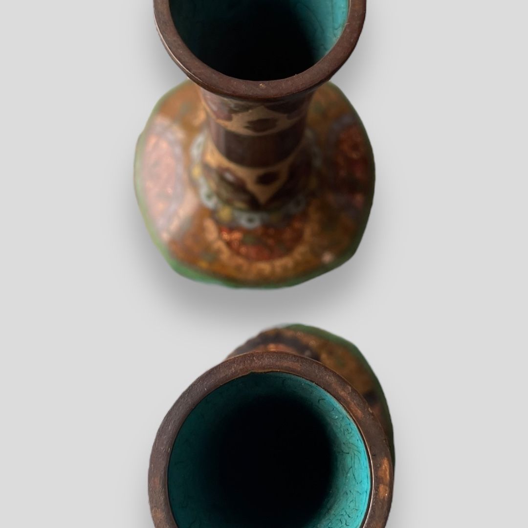 A Pair Of Japanese Cloisonné Mallet Shaped Vases photo vinterior