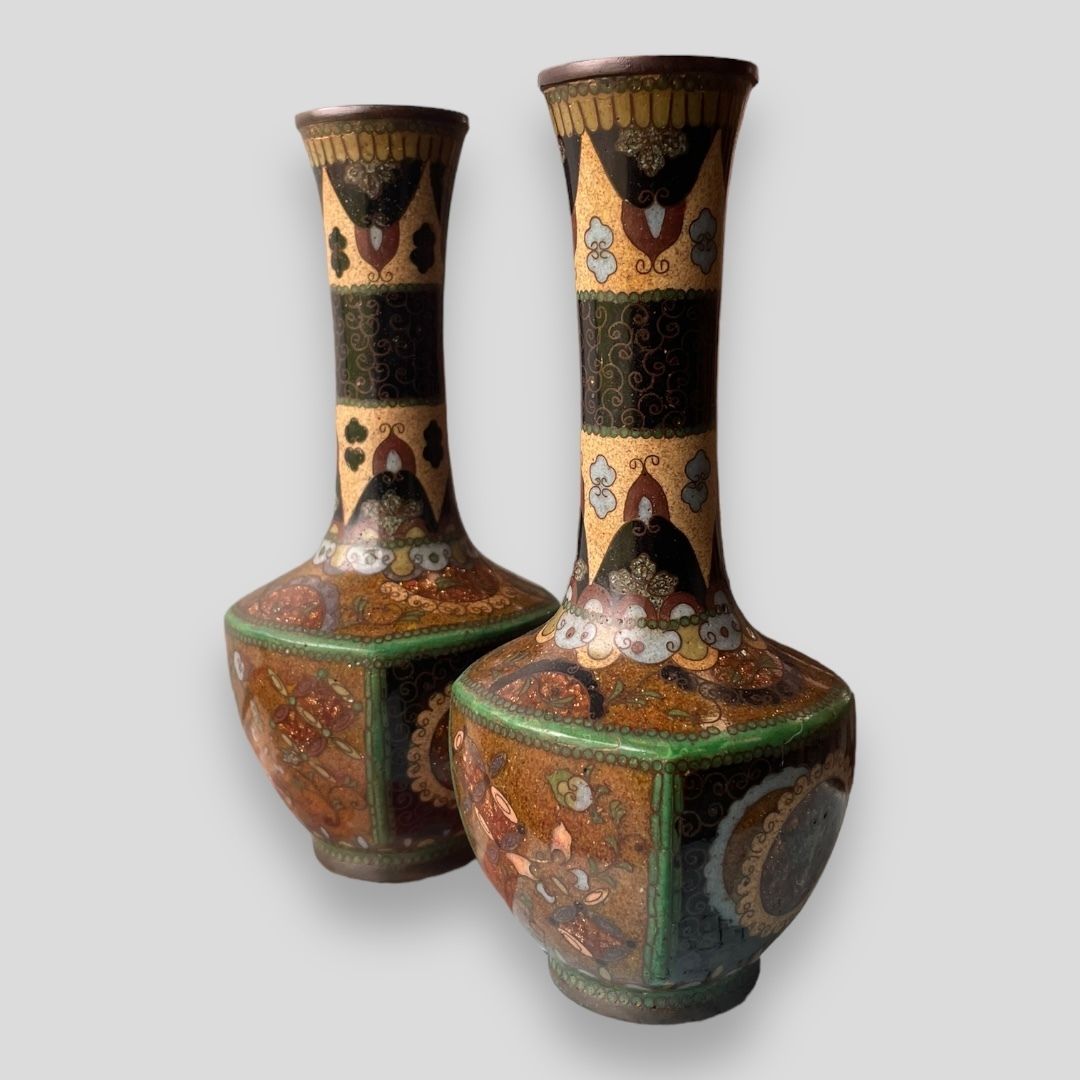 A Pair Of Japanese Cloisonné Mallet Shaped Vases photo buy