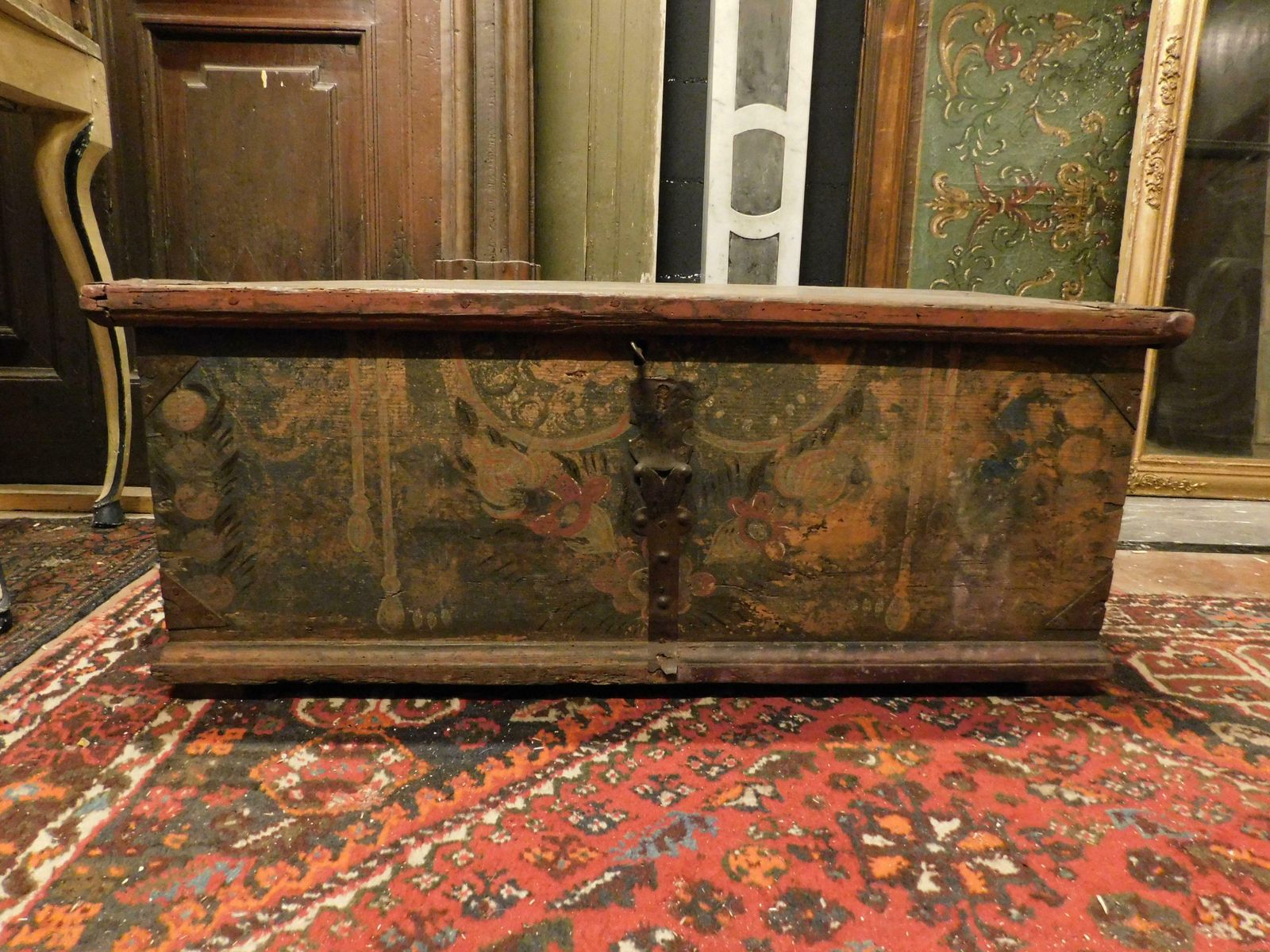 Old Opening Chest, Lacquered And Painted On Larch Wood, Italy photo for sale