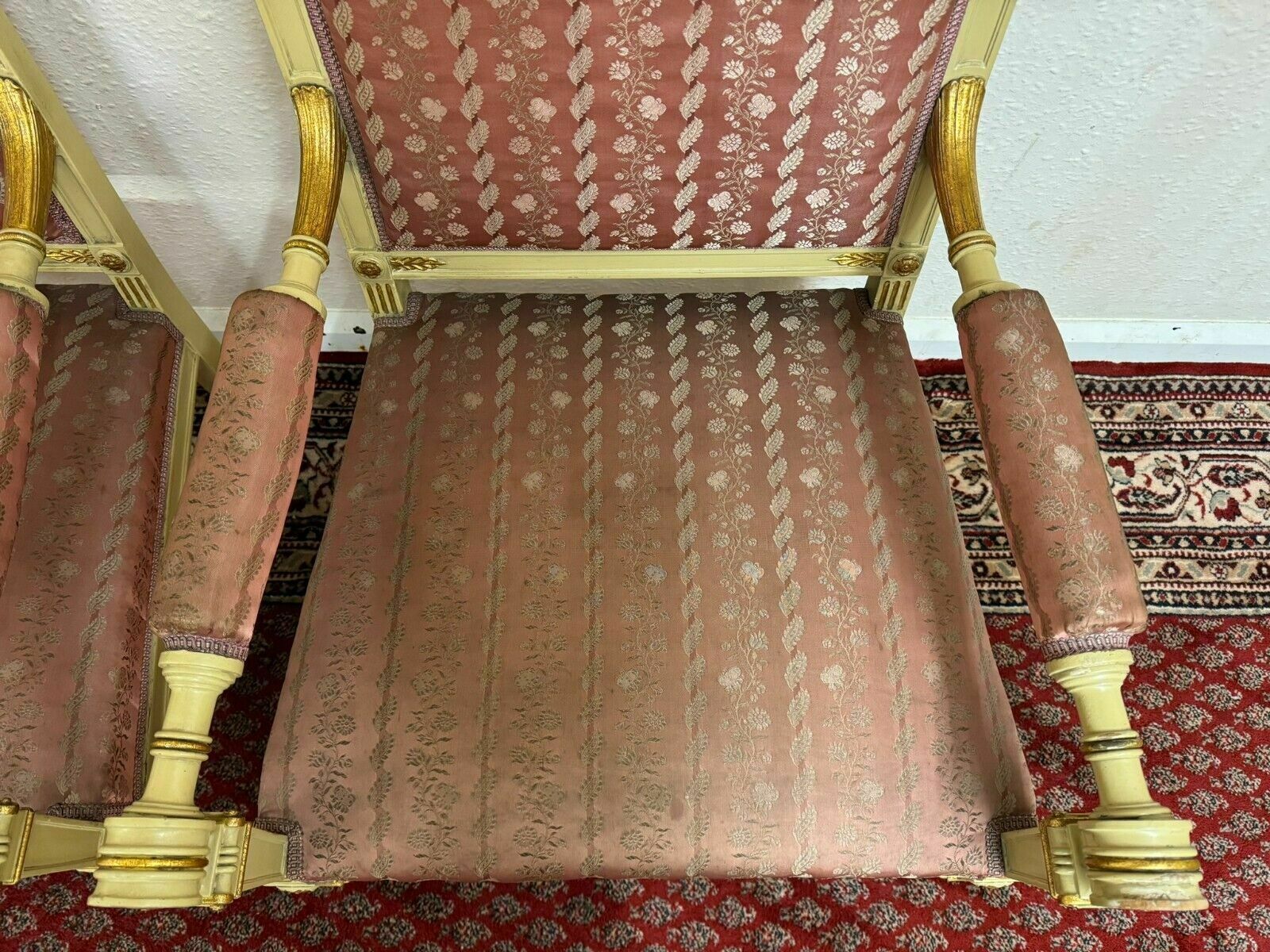 750.0 Stunning Pair Of French Antique Upholstered Armchairs Circa 1880 photo