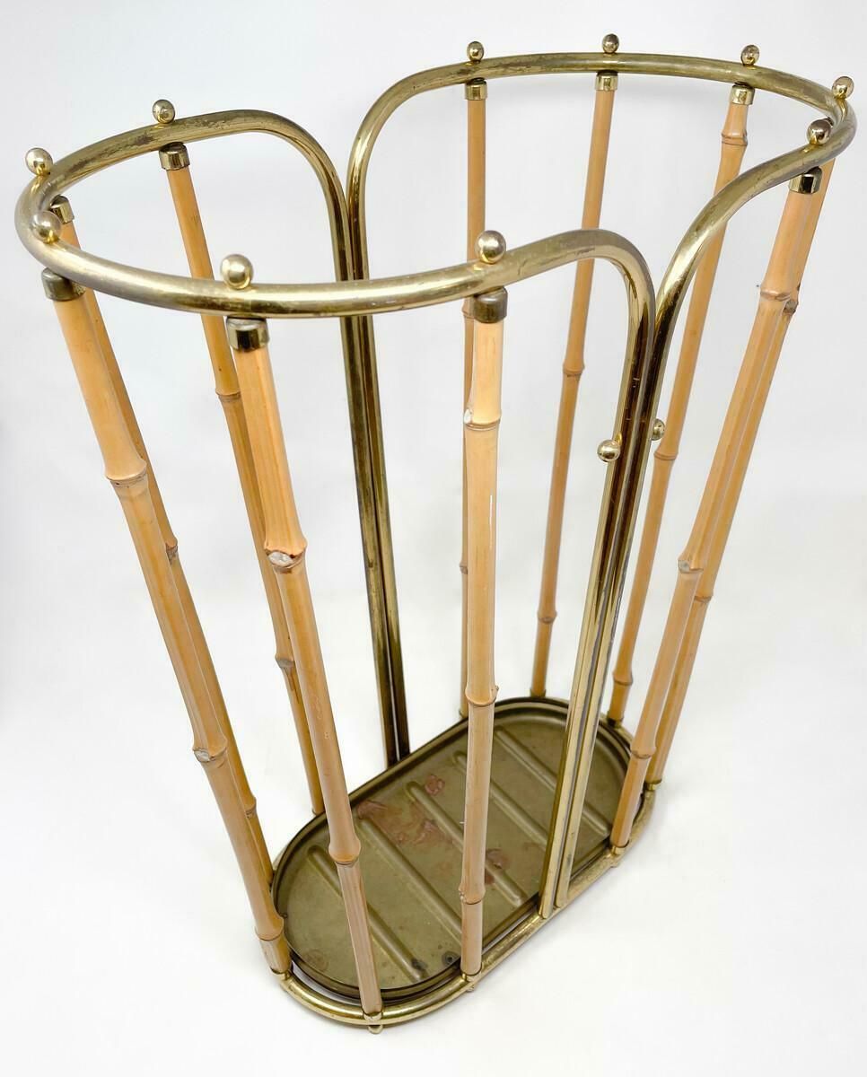 Mid Century Moder Bamboo And Brass Umbrella Stand, 1950s photo vinterior