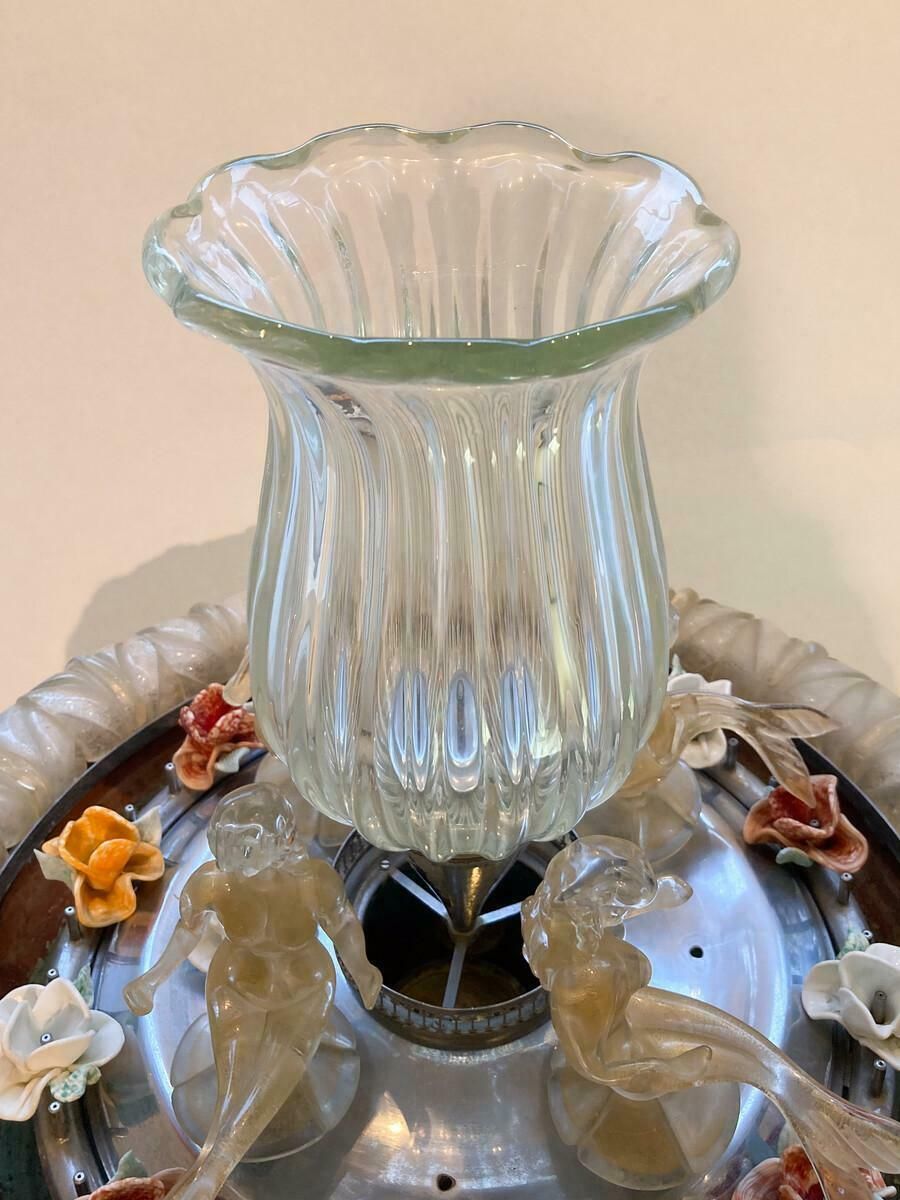 Home Decor Murano Glass Fountain With A Central Vase Encircled By 4 Mermaids, 1950s photo