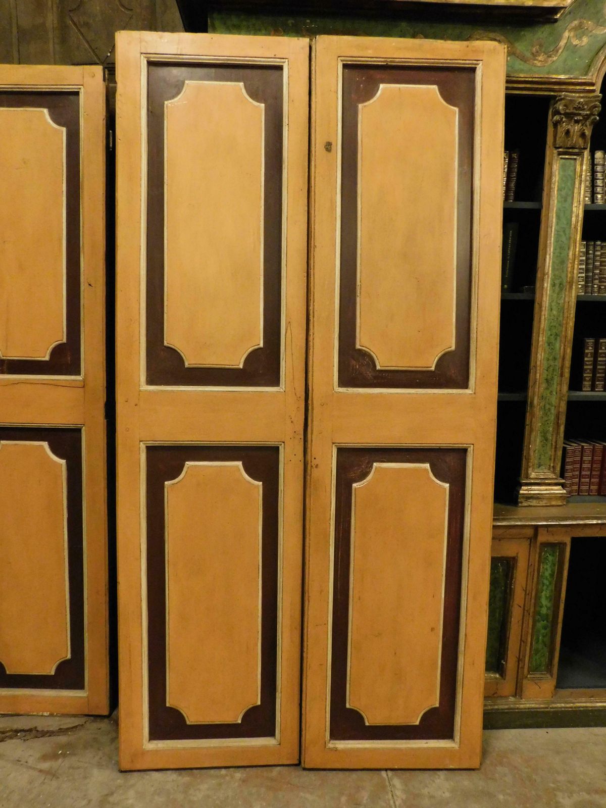 N.3 Double Wing Lacquered Old Doors, Painted And Panels In Relief, Italy photo buy