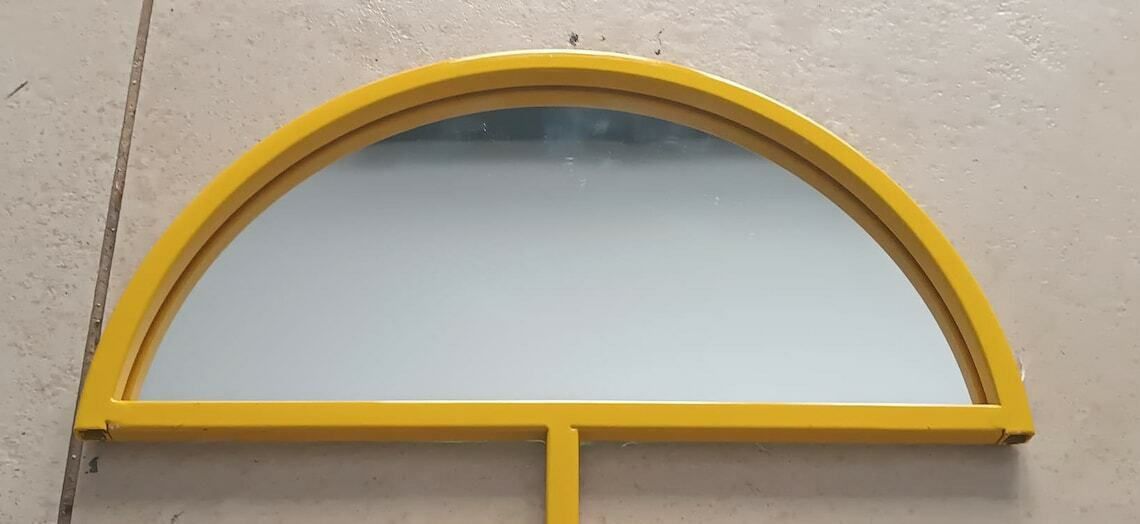 Large Mirror In The Shape Of An Alarm Clock, Yellow Metal Frame For The Wall, Pop Art Design, Memphis Style photo 213.0
