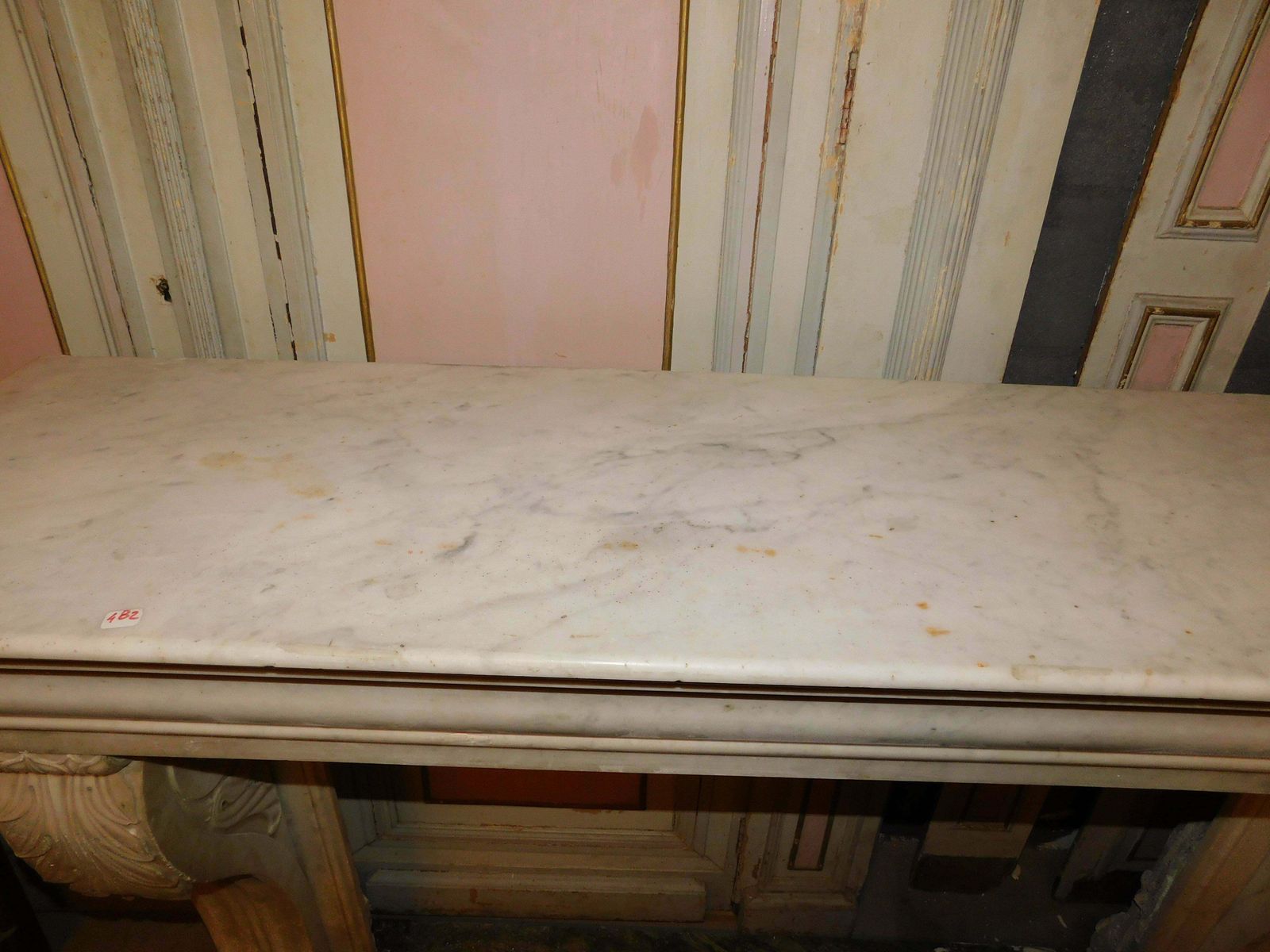 photo buy Old White Carrara Marble Mantle Fireplace With Sculpted Legs, France