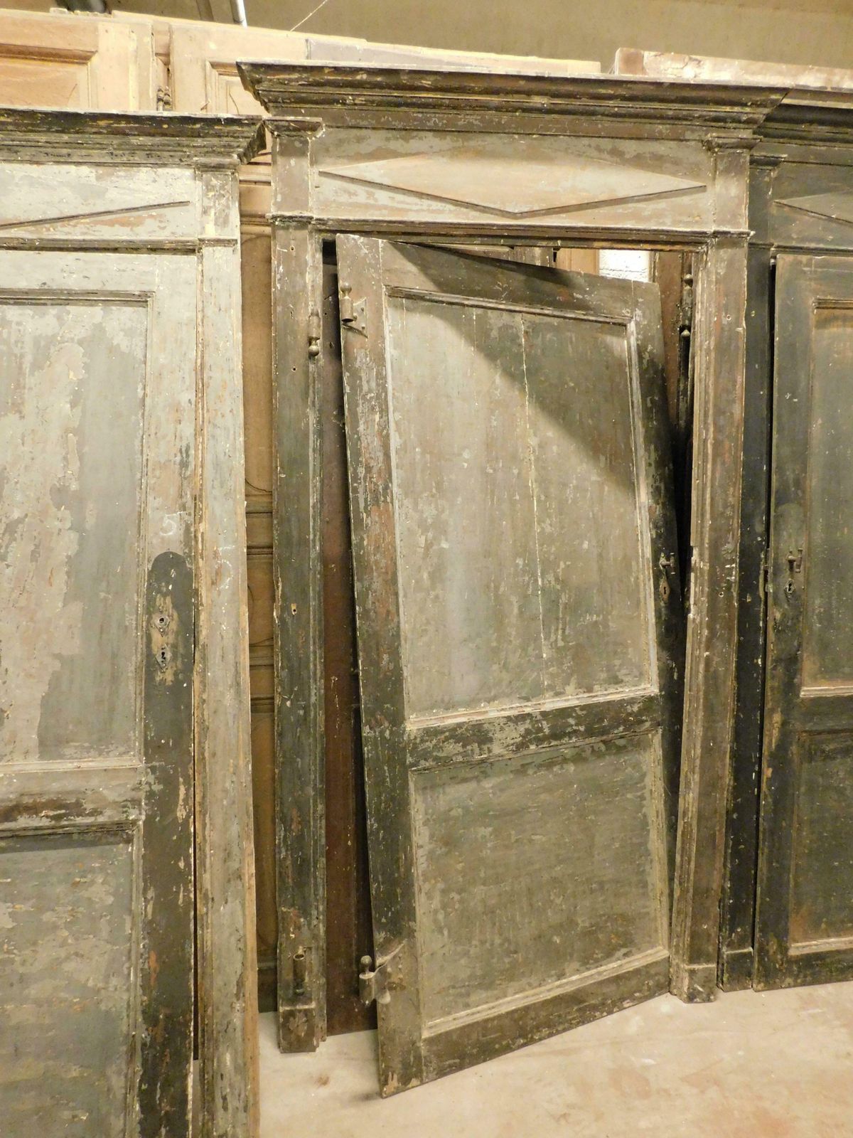 photo for sale 4 Antique Lacquered Doors, First Patina And Original Frame, Italy