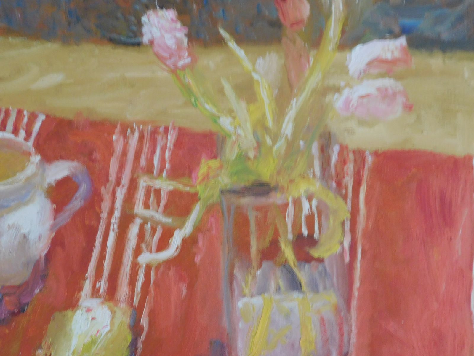 The Red And White Striped Cloth:  Original Oil Painting By Alice Mumford photo for sale