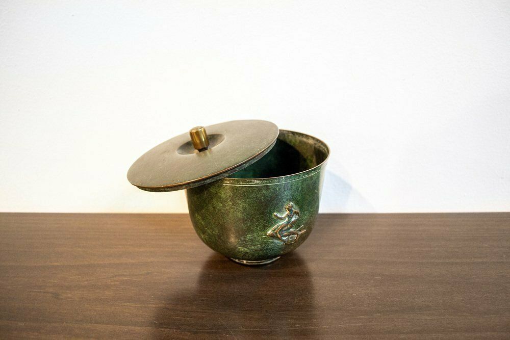 Oxidian Brass Vase With Mermaid Decoration, Italy, 1940s photo furniture