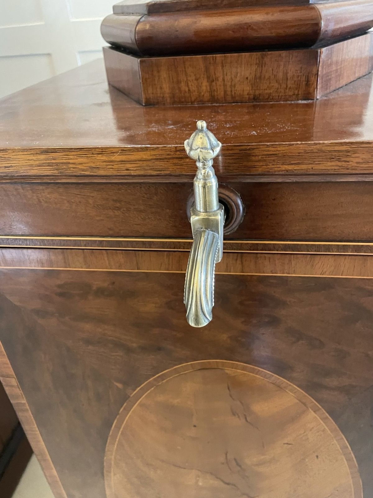 Rare Pair Of Antique Outstanding Quality Mahogany Inlaid Wine Urns On Original Pedestal Cupboards photo 45500.0