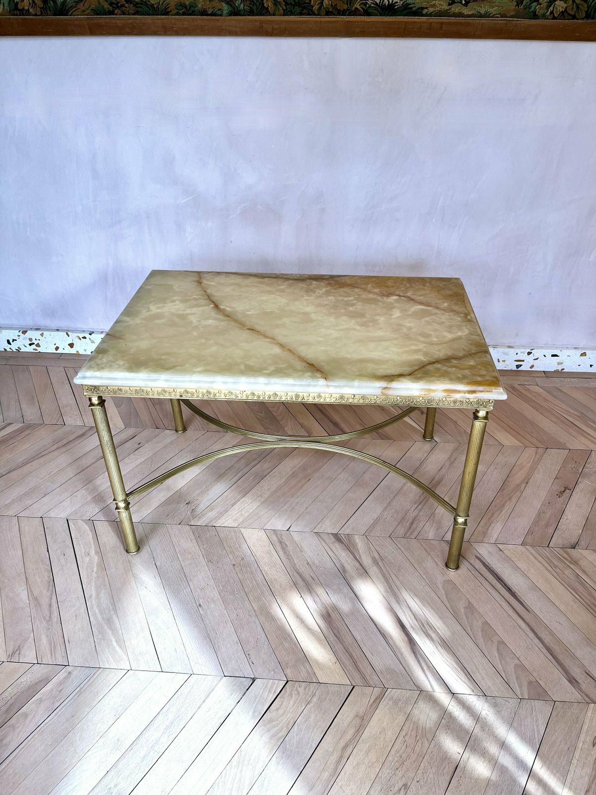 Hollywood Regency Style Italian 1960's Onyx And Brass Coffee Table photo Furniture