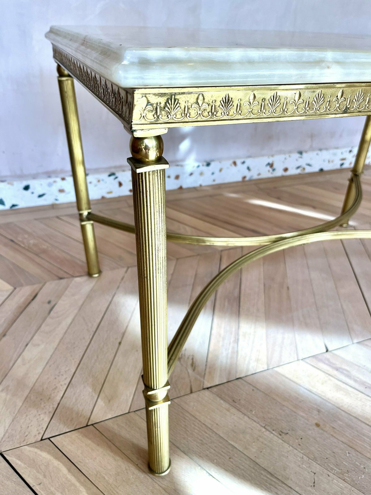 Hollywood Regency Style Italian 1960's Onyx And Brass Coffee Table photo buy