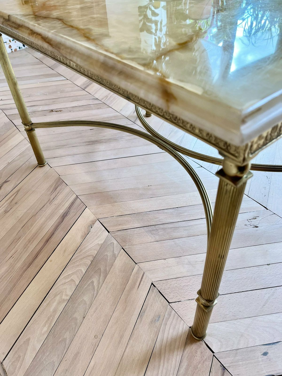 Hollywood Regency Style Italian 1960's Onyx And Brass Coffee Table photo vintage