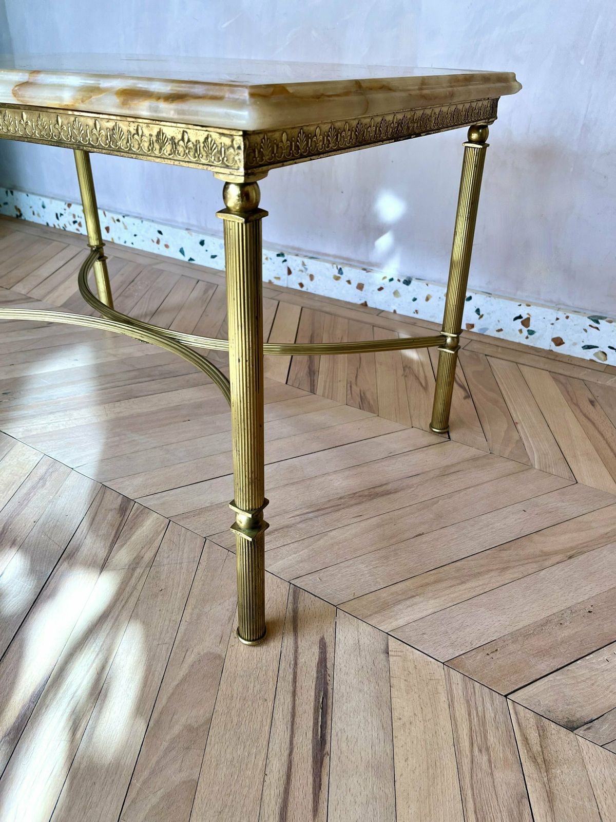 photo furniture Hollywood Regency Style Italian 1960's Onyx And Brass Coffee Table