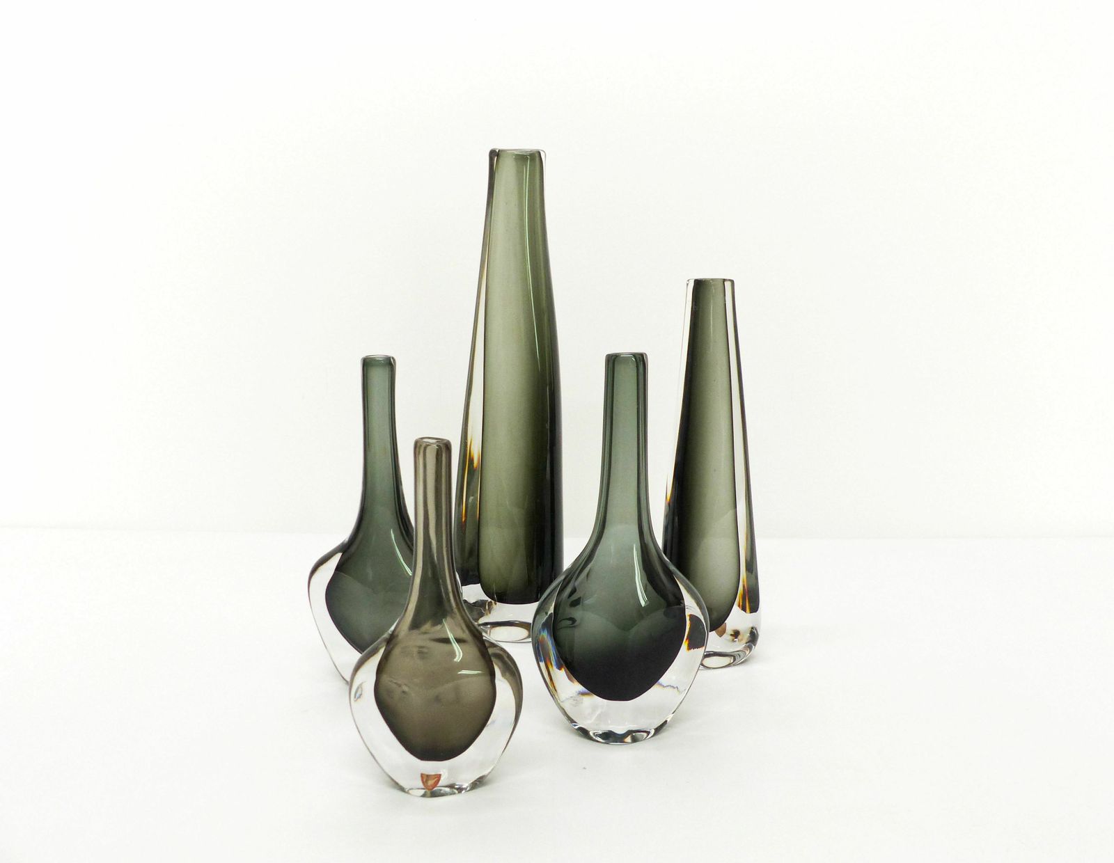 Collection Of 5 Scandinavian Sommerso Glass Vases Nils Landberg For Orrefors