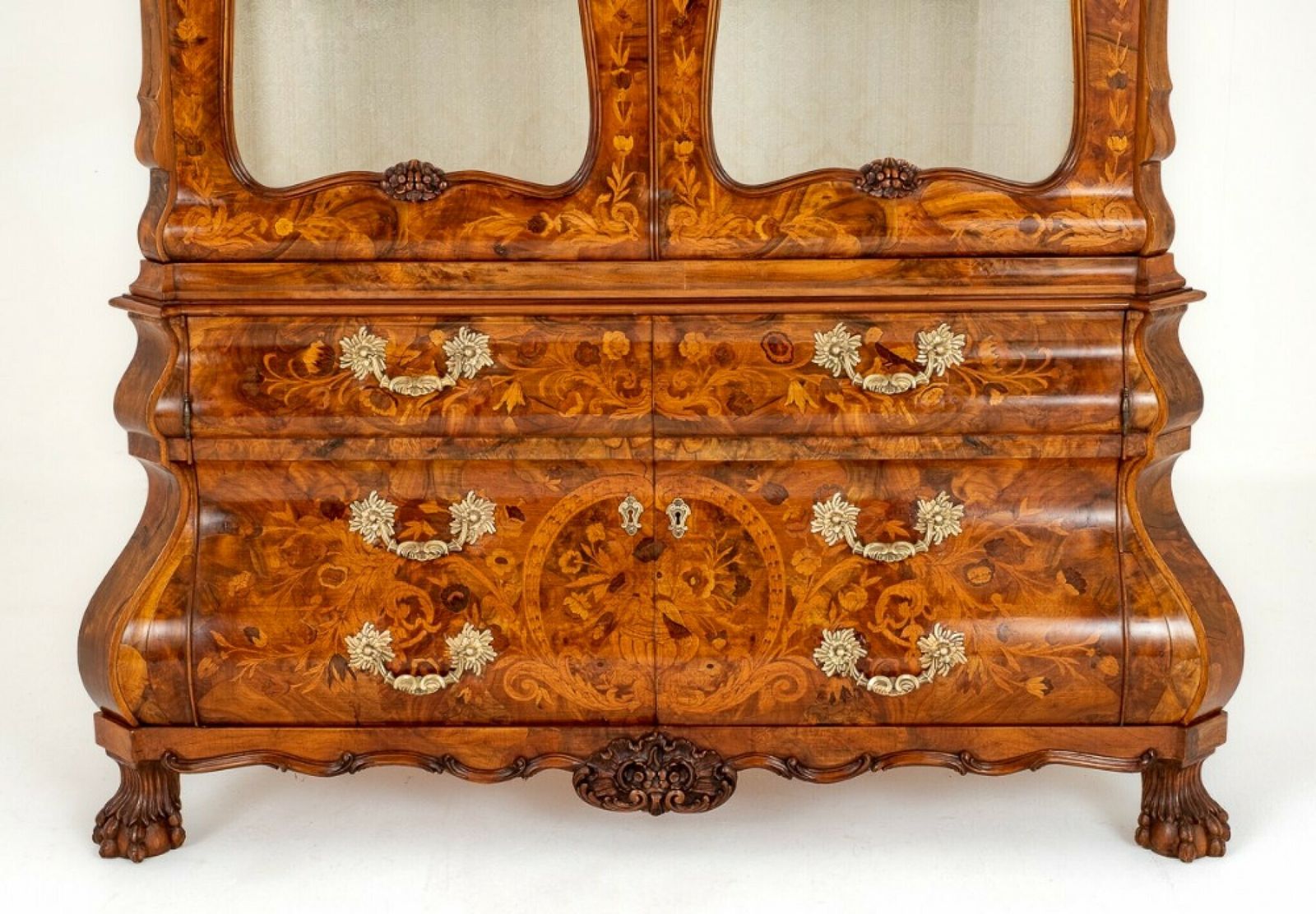 Dutch Marquetry Bookcase Cabinet Bombe Inlay photo 4550.0