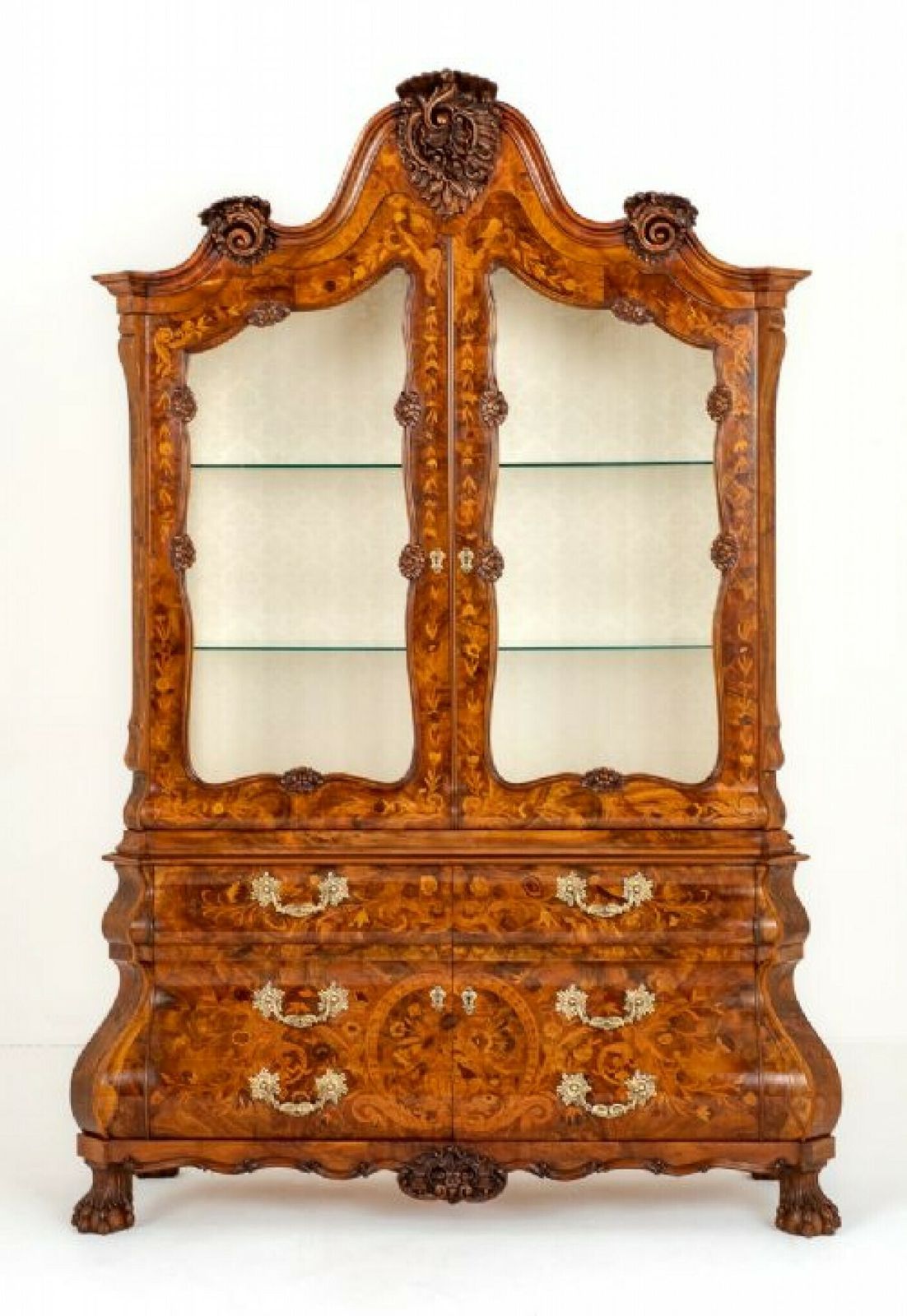 4550.0 Dutch Marquetry Bookcase Cabinet Bombe Inlay photo