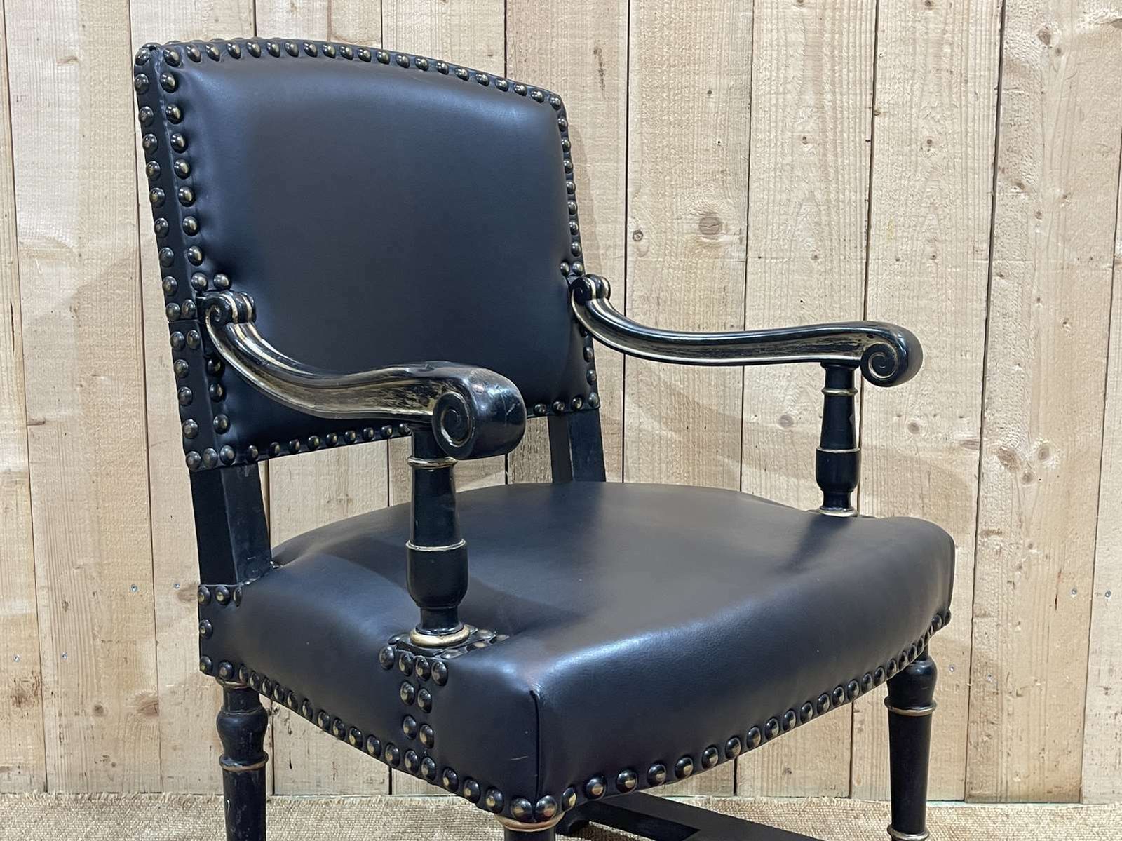 English Armchair From The 1950s In Blackened Wood photo for sale