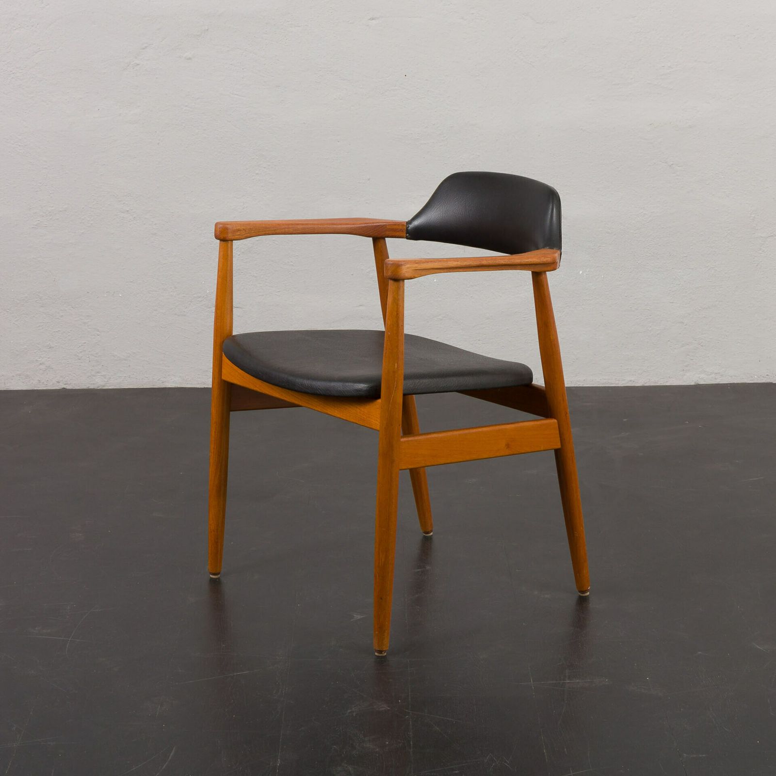 Solid Teak Chair In Black Vinyl Fabric The Style Of Erik Kirkegaard, Denmark, 1950s photo for sale