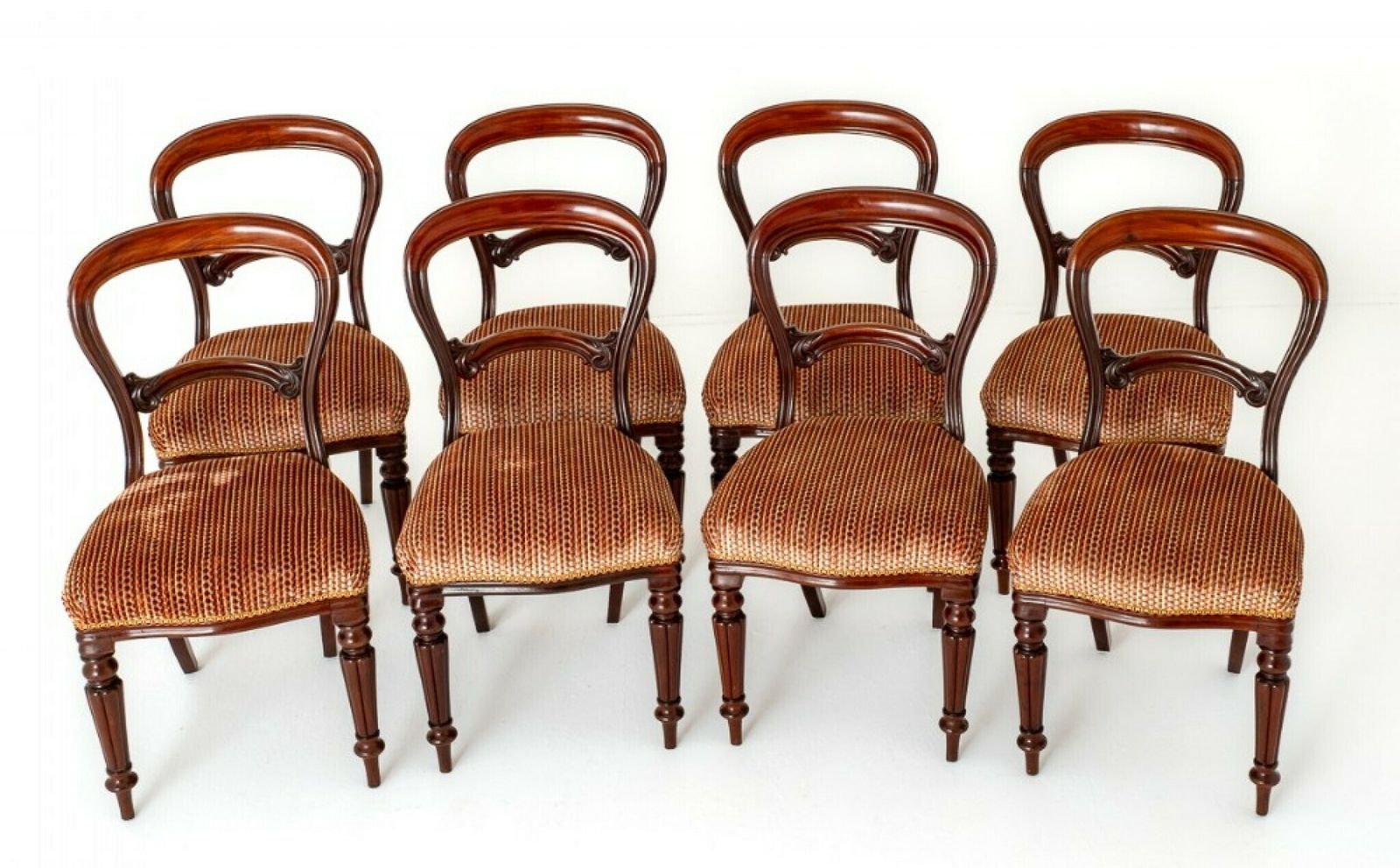 Set Victorian Balloon Back Dining Chairs Mahogany 1850