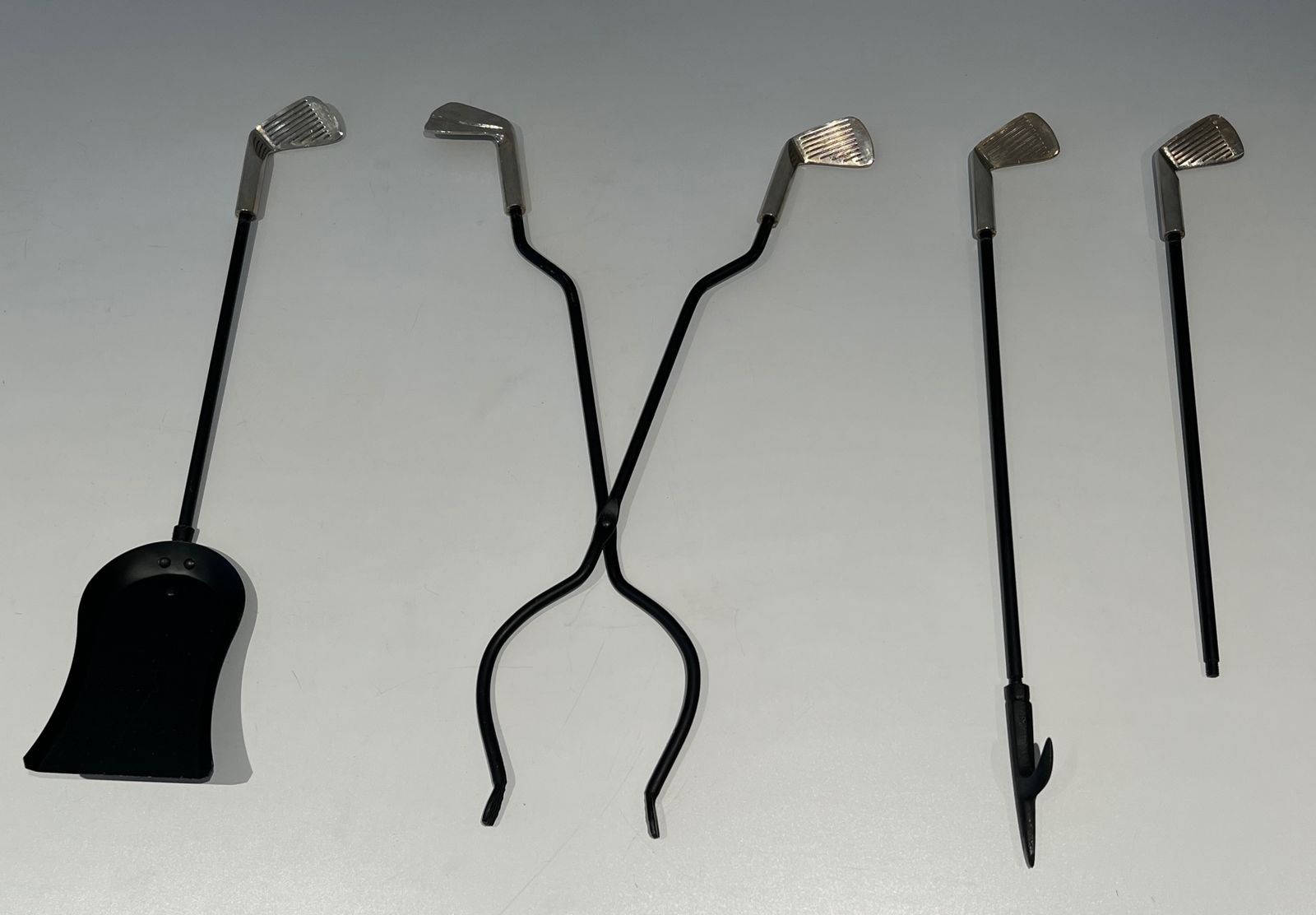 photo furniture “Golf” Model Fire Kit In Black Lacquered Metal And Chromed Brass