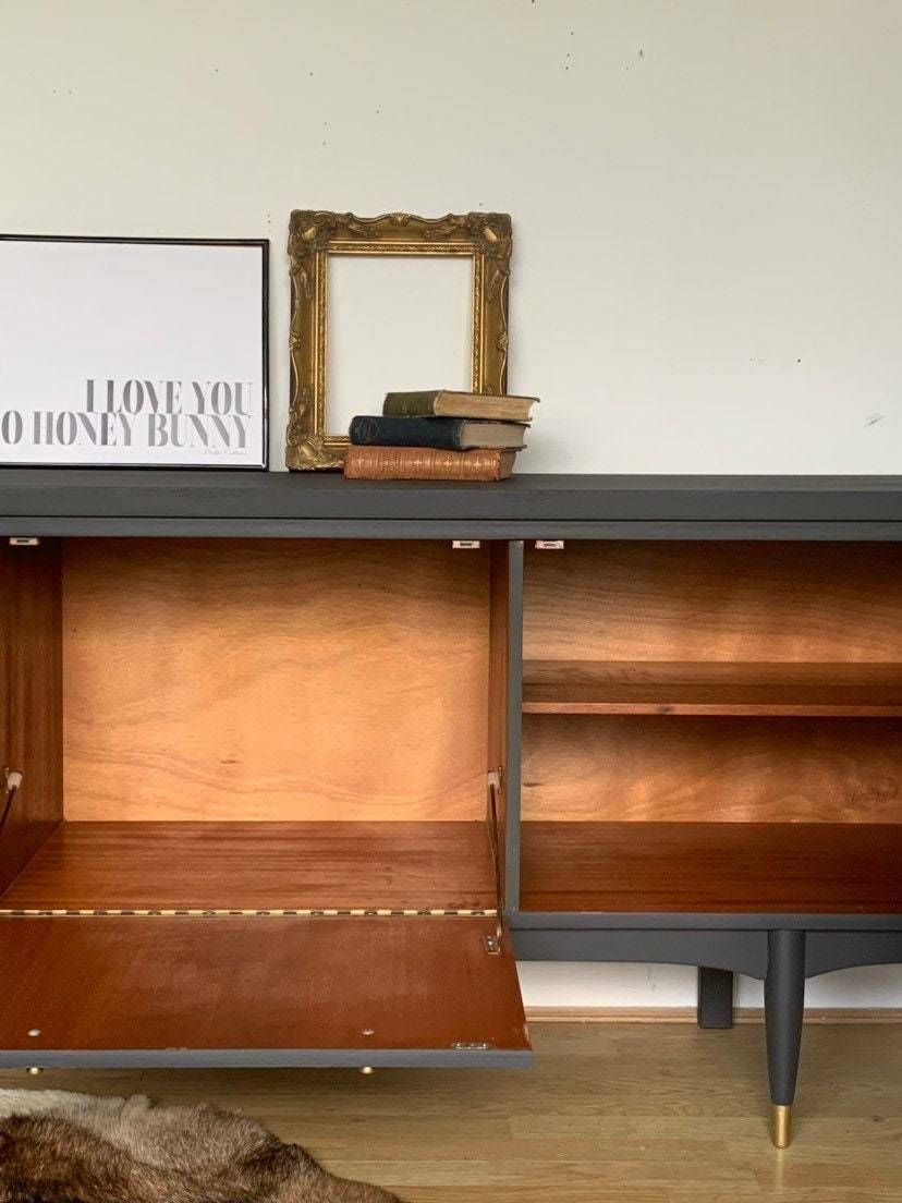 Professionally Spray Painted Dark Grey And Gold Thomas & Greaves 7ft Wooden Sideboard photo furniture