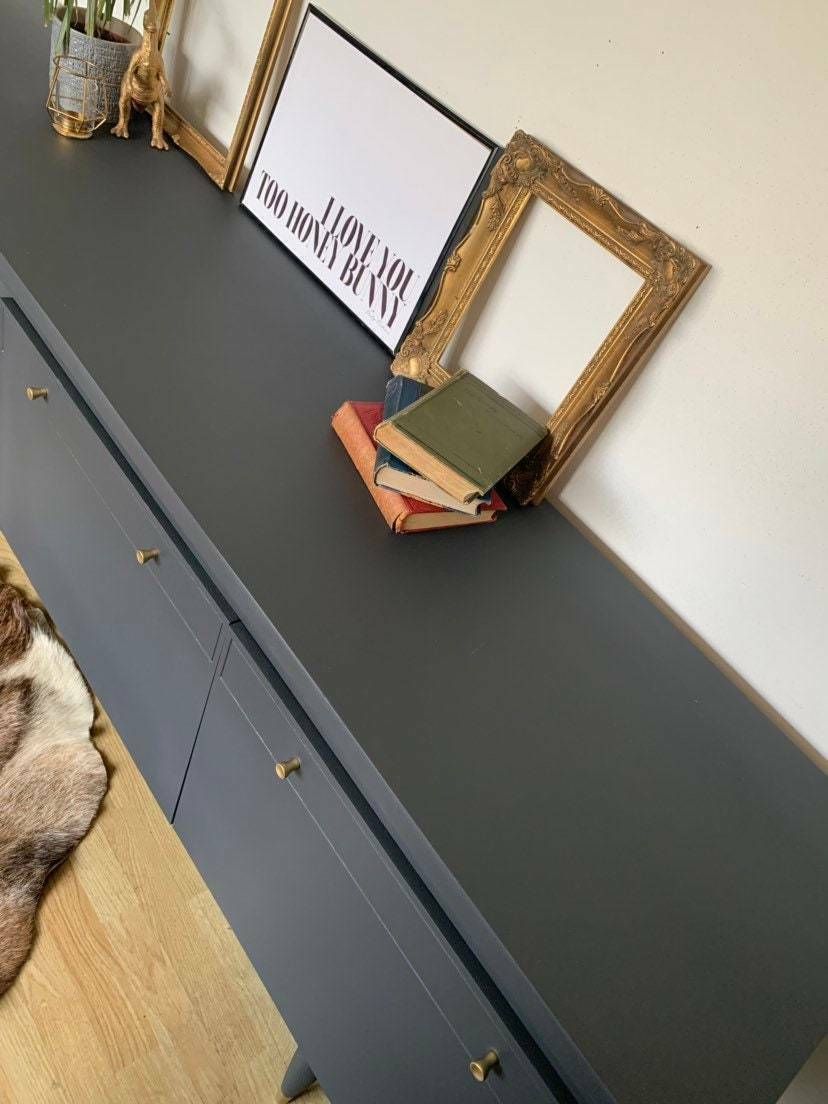 Professionally Spray Painted Dark Grey And Gold Thomas & Greaves 7ft Wooden Sideboard photo Furniture