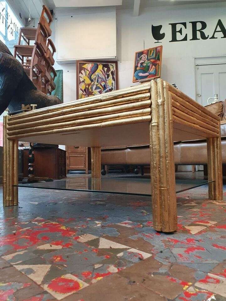 1970's French Faux Bamboo Gilt/Gold Leaf Coffee Table. photo for sale