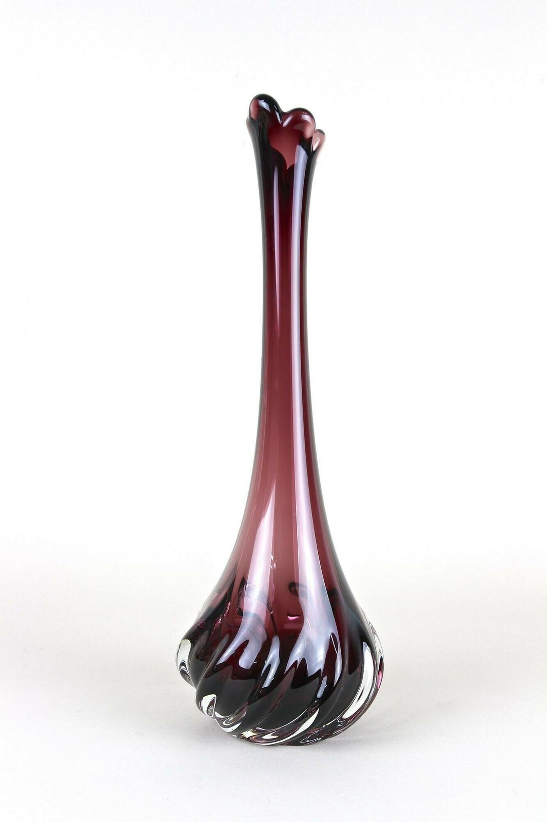 Bordeaux Red Murano Glass Long Neck Vase, 20th Century, Italy Circa 1970 photo vinterior