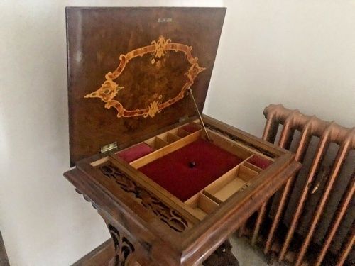 Harrods Exceptional Fine Quality Original Marquetry Antique Walnut Burr Lady (Of The House) Sewing Work Table Side 1850 Circa photo buy