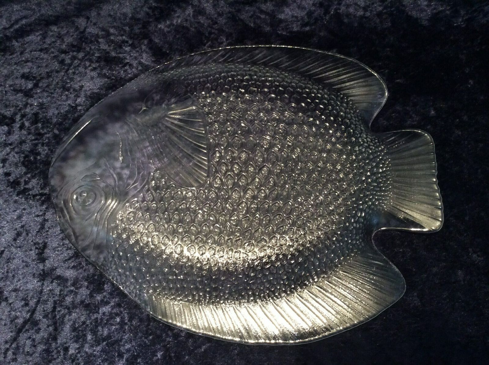 Retro 1970s Arcoroc ‘Poisson’ Set Of 7 Glass Dishes: 1 Large Platter, 6 Dinner Plates, Arcoroc Fish Plates, Arcoroc Glass Fish Poisson Plate photo 78.0